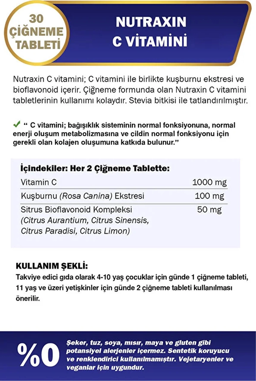 Nutraxin Vitamin C 500 Mg 30 Çiğneme Tablet 2 Adet