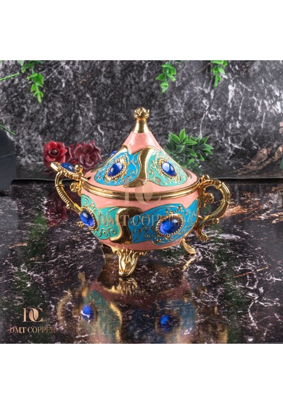 Dmt Copper Home Gaziantep Renkli Zamak Şekerlik Kase Yükseklik 11 Cm Genişlik 13 Cm& Kaşık Dahil