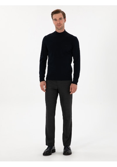 Cacharel Lacivert Slim Fit Yün Karışımlı Yarım Balıkçı Basic Triko Kazak
