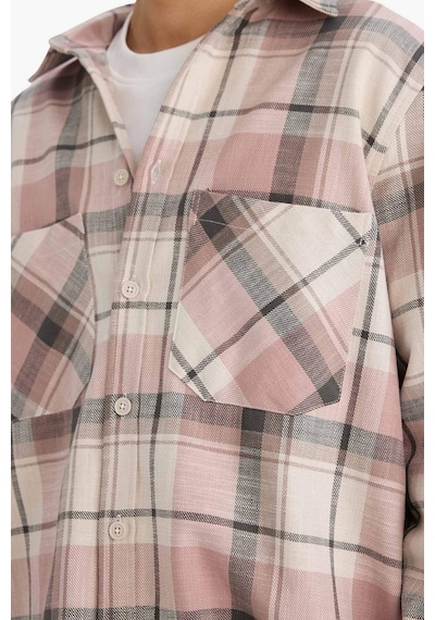 Defacto Regular Fit Polo Yaka Kareli Flanel Uzun Kollu Gömlek G2331ax25aupn528 Pembe-pn528