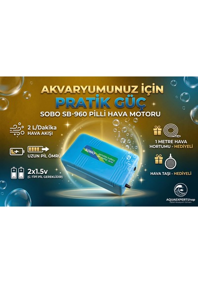 Pilli Hava Motoru - 1 Metre Hava Hortumu Ve Hava Taşı Hediyeli - Sb-960 - 2lt/dakika