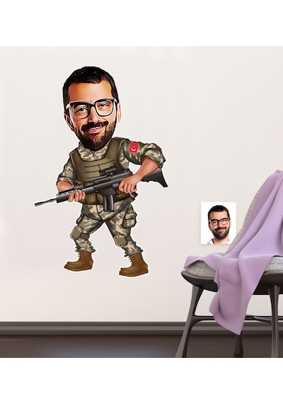 Kişiye Özel Asker Karikatürlü Duvar Sticker 50X70CM 1