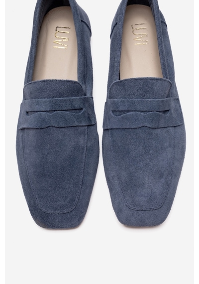 Luvishoes Morne Kot Mavi Süet Hakiki Deri Kadın Loafer Ayakkabı Mavi