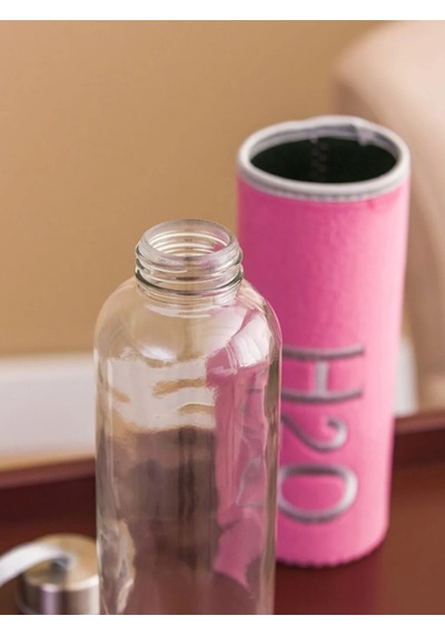 H2o Peluş Kılıflı Cam Matara 600 Ml Koyu Pembe