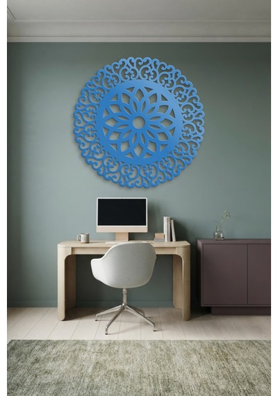 Lotus Mandala Metal Duvar Tablosu - Duvar Sanatı - Duvar Dekoru - Mavi