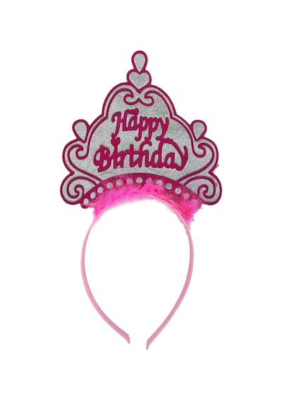 Parti Happy Birthday Neon Pembe Renk Doğum Günü Tacı 24x15 Cm 001