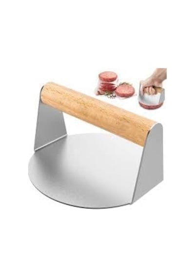 Yuvarlak Smash Burger Presi,12 Cm,3 Mm 304 Paslanmaz Çelik Burger Presi, Ahşap Saplı Diğer