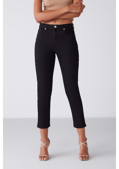 Grımelange Gına Kadın Skinny Fit Dar Paça Normal Bel Organik Pamuk Comfort Dokuma 5 Cepli Siyah Jeans