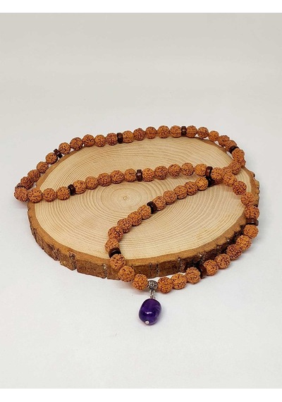 Ametist Taşlı Rudraksha Tohum Kolye Dolama Bileklik 8mm 49722