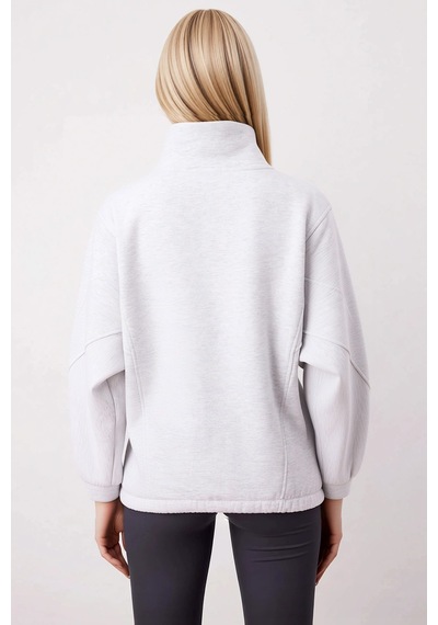 Benerly Kadın Dik Yaka Fermuarlı Düşük Kol Örme Sweatshirt Fonksiyonel Da Kar Melanj