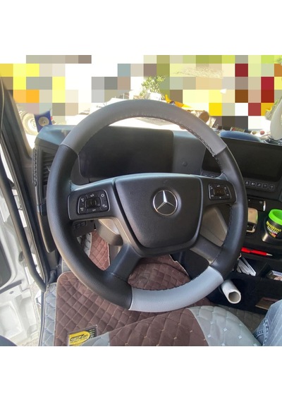 Dikişli Direksiyon Kılıfı Gri Deri Siyah Deri Siyah Dikişli Mercedes Yeni Kamyon Tir İçin Siyah