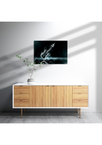 Cakasepetim Elektrogitar Ve Su Sıçraması Karanlık Arka Plan Ahşap Mdf Tablo