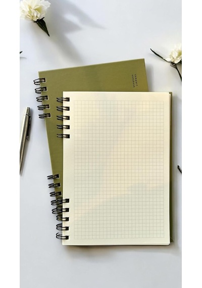 Tr Spiralli 80 Yaprak Kareli A5 Defter, Not Defteri, Okul Defteri, 4 Farklı Renk Seçeneği 03 Olive Green Çok Renkli