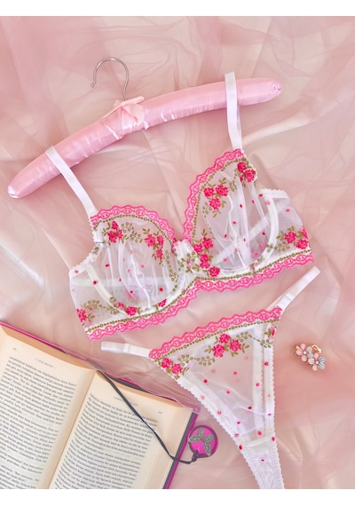 Arinda Gemma Çiçek Desenli Beyaz İşlemeli Brode Kapsız Balenli Bralette C Cup Sütyen Tanga Alt Üst Çamaşırı Takımı 2 Parça Arinda Gemma Çiçek Desenli Beyaz İşlemeli Brode Kapsız Balenli Bralette C Cup Sütyen Tanga Alt Üst Çamaşırı Takımı 2 Parça