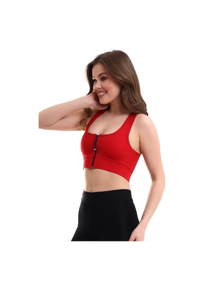 EMFURE Kırmızı Fermuarlı Spor Büstiyer - Sports Bra / Crop Destekli Spor Sütyeni Kırmızı