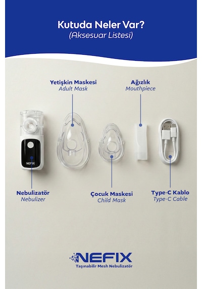 Çocuk Ve Yetişkinler İçin Taşınabilir Şarjlı Mesh Nebulizatör