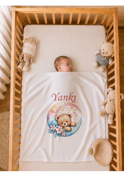 Pia Baby İsme Özel Kız Bebek 4 Parça Tulum Seti %100 Pamuk Organik Baskılı Battaniyeli 1110btyx Ekru