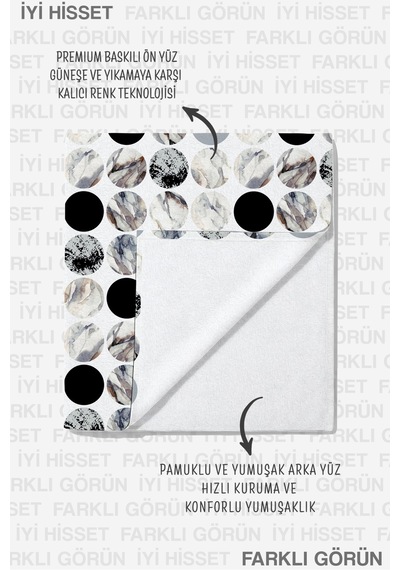 Mermer Dokulu Puantiyeli Modern Plaj Havlusu - Minimalist Gri Siyah Geometrik Banyo Sahil Örtüsü Bulut Bulut