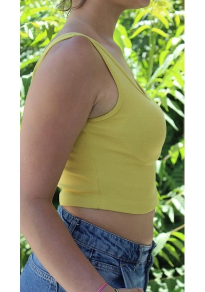 Afri Kadın Sarı Basic Ribana Atlet Crop Likralı Spor Üst Sarı