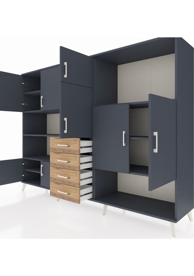 Hyperion Dolap 10 Raflı 4 Çekmeceli 8 Kapaklı 220x44x163 Antrasit Antrasit-antrasit/çam Hyperion Dolap 10 Raflı 4 Çekmeceli 8 Kapaklı 220x44x163 Antrasit Antrasit-antrasit/çam