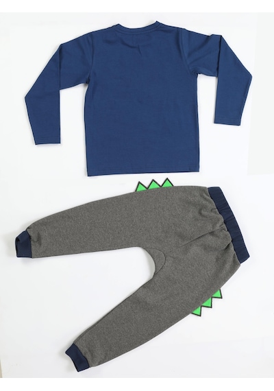 Casabony Hello Timsah Tırtırlı Baggy Pantolon + T-Shirt Takım-Antrasit