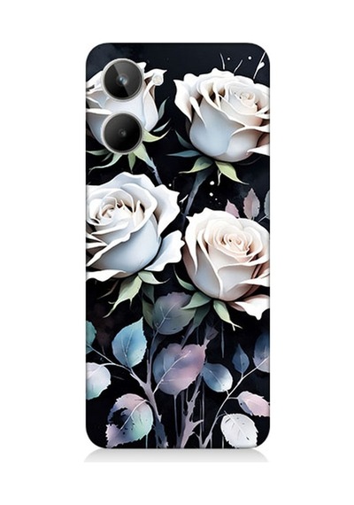Realme 10 Uyumlu Beyaz Güller Sessizliği Desenli Silikon Kılıf Çok Renkli