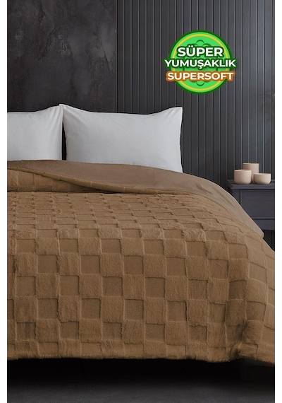 Evlen Home Çift Taraflı Kişilik Kürk Yorgan Dolgulu Peluş Yumuşak Wellsoft Yatak Örtüsü 1 Parça Floy Kahverengi