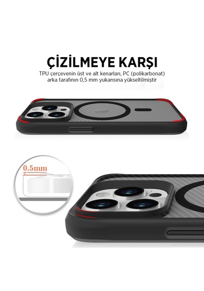Bix iPhone Uyumlu 16 Carbon Fiber Force Magsafe Kılıf Anti-şok Teknolojili Kamera Ve Ekran Korumalı Karbon