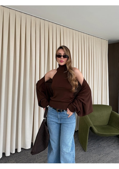 Laluvia Acı Kahve Triko Bolero Takım - 601117 Acı Kahverengi