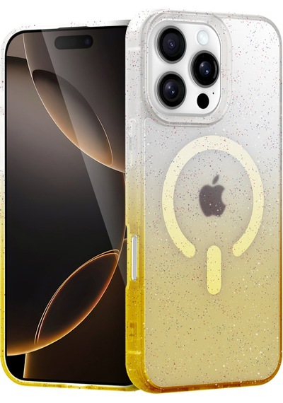 Apple Uyumlu - iPhone 16 Pro Pummel Shiny Magsafe Kapak - Gold