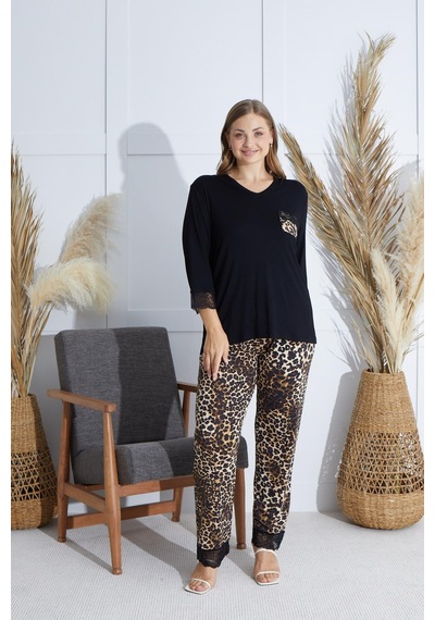 Sevim Kadın Büyük Beden Kısa Kol Siyah Pijama Takım C7t0n5o51 001