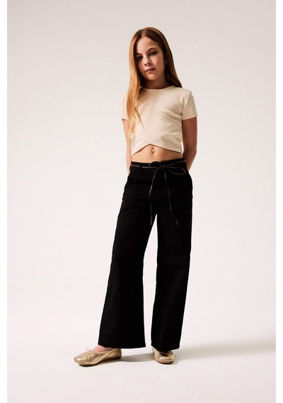 DeFacto Kız Çocuk Wide Leg Geniş Paça Pamuklu Pantolon D9133A825SPBK27 Siyah