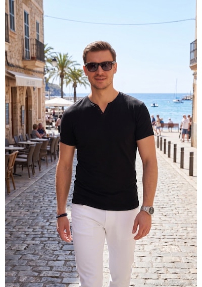 Buratti Pamuklu V Yaka Slim Fit Erkek T Shirt 5902122 Siyah
