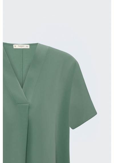 Sateen Geniş Kısa Kollu Bluz - Mint-137800 MİNT