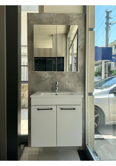 Banyo Dolabı Lavabolu Aynalı 65 Cm
