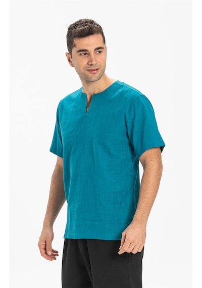 Kısa Kol Şile Bezi Bisiklet Yaka Erkek Tshirt Petrol 3053