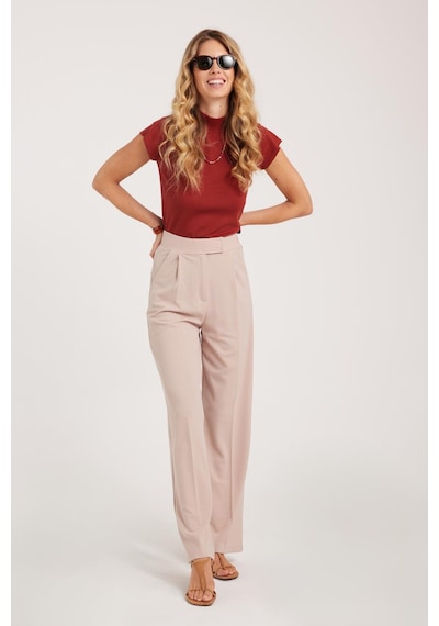 Tudors Kadın Regular Fit Klasik Kesim Cırt Kapamalı Geniş Paça Taş Pantolon-39579 Taş