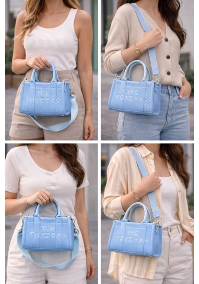 Alyora Soft Blue Mini Tote Çanta Şık & Günlük Omuz Çantası Mavi