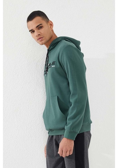 Tommy Life Yeşil Kanguru Cep Standart Kalıp Kapüşonlu Erkek Sweatshirt - 87883 Yeşil