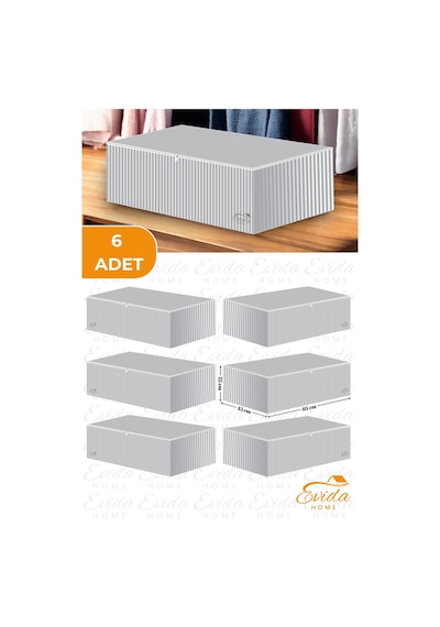 6 Adet Antrasit Çizgili Büyük Boy Baza Altı Ve Çekyat Hurç - 65x45x22 Cm - Hot Power Antrasit