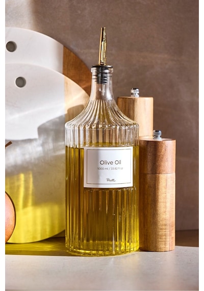 Perotti Viking 1000 Ml Cam Şişe Ve Yağlık Kapaklı Çift Kapaklı Gold