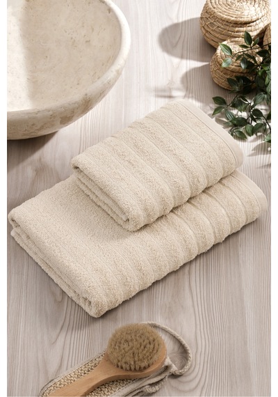 Eponj Home 2li Havlu Seti Dalga 50x85cm+70x140cm Bej Bej