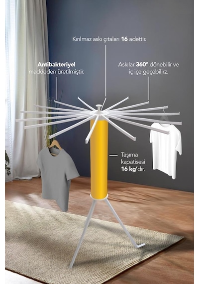 House Plus Hely Açılıp Kapanabilir 360 Dönebilen Kurutmalık Askısı Gold Krt57058-5 Altın