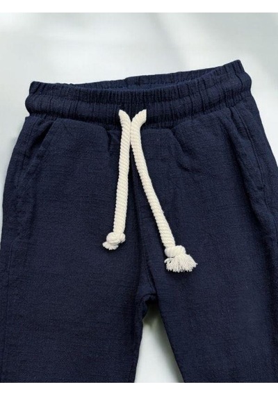 Nanica Kids Erkek Bebek Keten Beli Lastikli Bol Paçalı Pantolon-14077 Lacivert