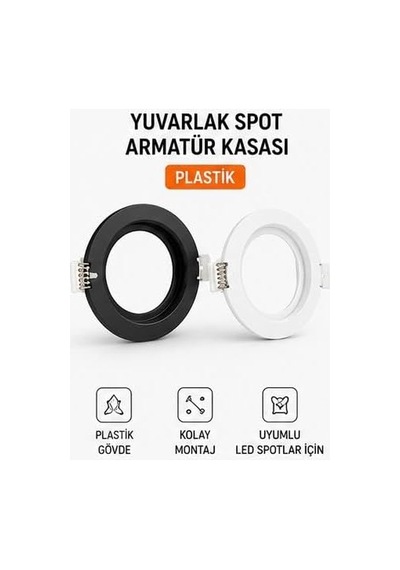 Yuvarlak Spot Armatür Kasası Beyaz Gu10 Ve Mr16 Ampul Uyumlu Sıva Altı Plastik Boş Spot Kasa - 5,7 Cm Delik Diğer