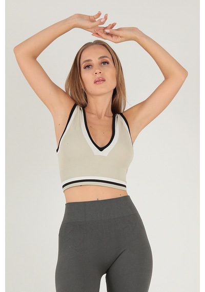 Doremi Seamless Crop Renk Bloklu Spor Bluz Çok Renkli