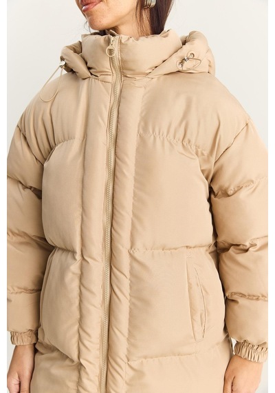 Shade Kadın Cep Detaylı Astarlı Kapüşonlu Uzun Puffer Mont 1129 60283868 - Bej