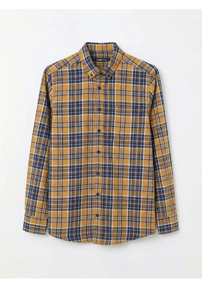 Lc Waikiki Sarı Regular Fit Ekose Desenli Gabardin Erkek Gömlek