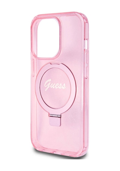 Apple Uyumlu iPhone 15 Pro Kılıf Guess Lisanslı Magsafe Özellikli Simli Ring Standlı