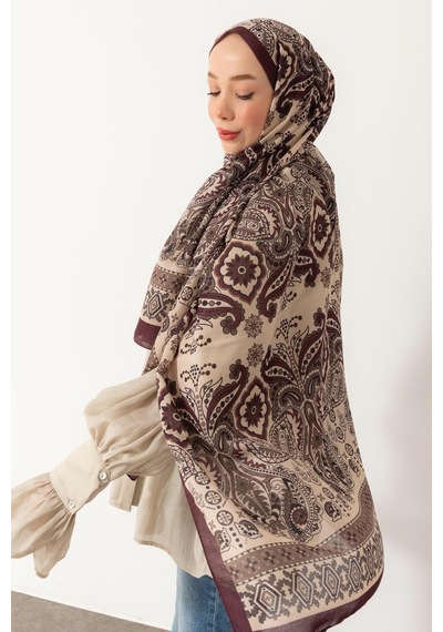 Mimiyum Soft Şal Klasik Etnik Desen Bordo